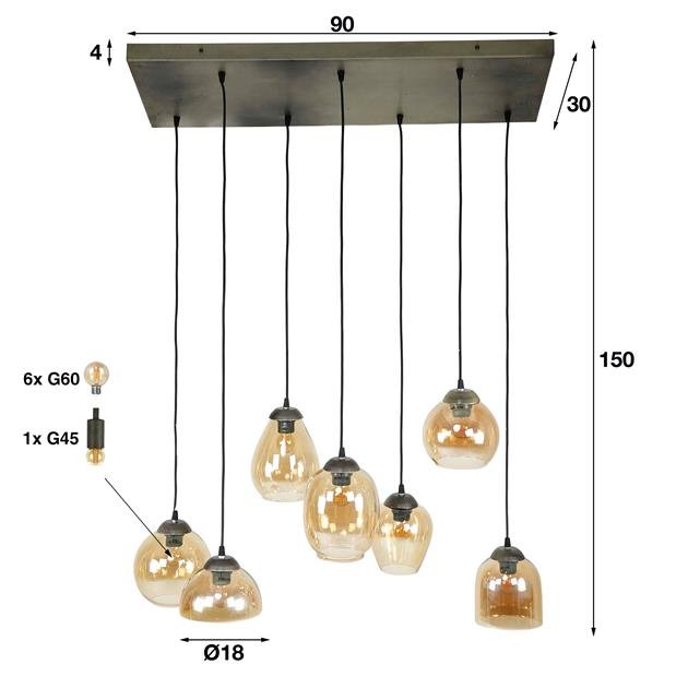 Hanglamp set van 7 Tira Amber - Industrieelinhuis.nl