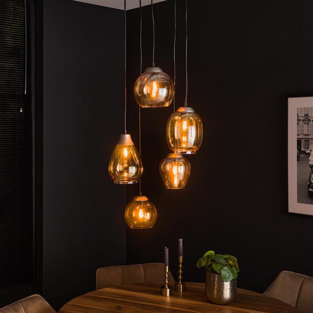 Hanglamp set van 5 Tira Amber - Industrieelinhuis.nl