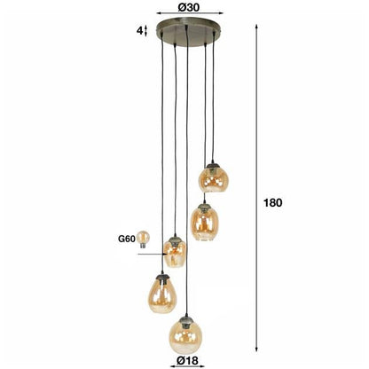 Hanglamp set van 5 Tira Amber - Industrieelinhuis.nl