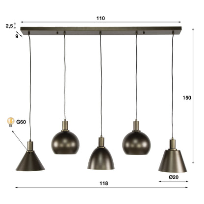 Hanglamp 5L Stellaro Donkerbruin