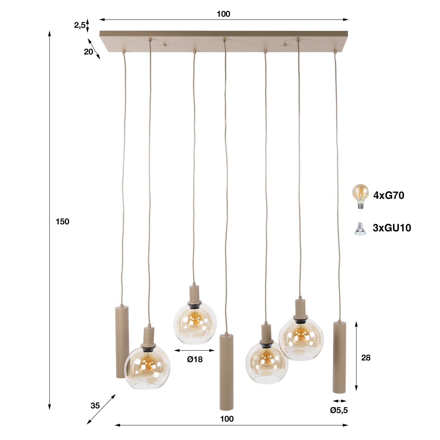 Hanglamp Sfera Tricolore 4+3L