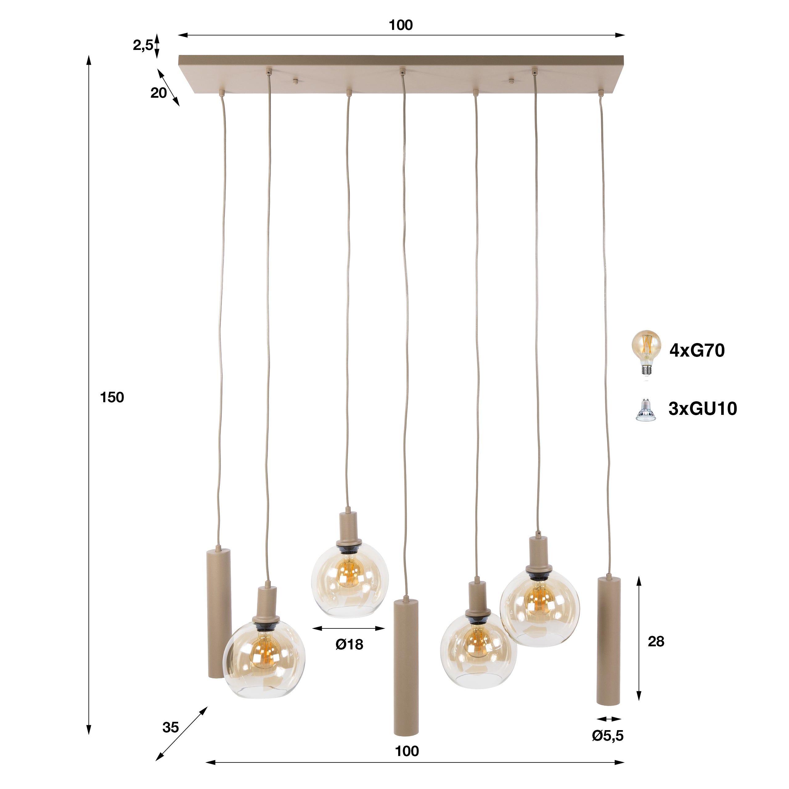 Hanglamp Sfera Tricolore 4+3L