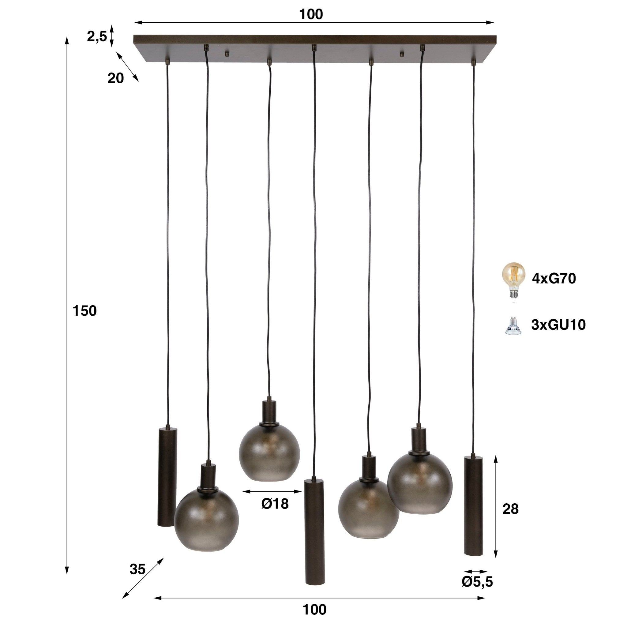 Hanglamp Sfera Tricolore 4+3L - Industrieelinhuis.nl