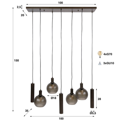 Hanglamp Sfera Tricolore 4+3L - Industrieelinhuis.nl