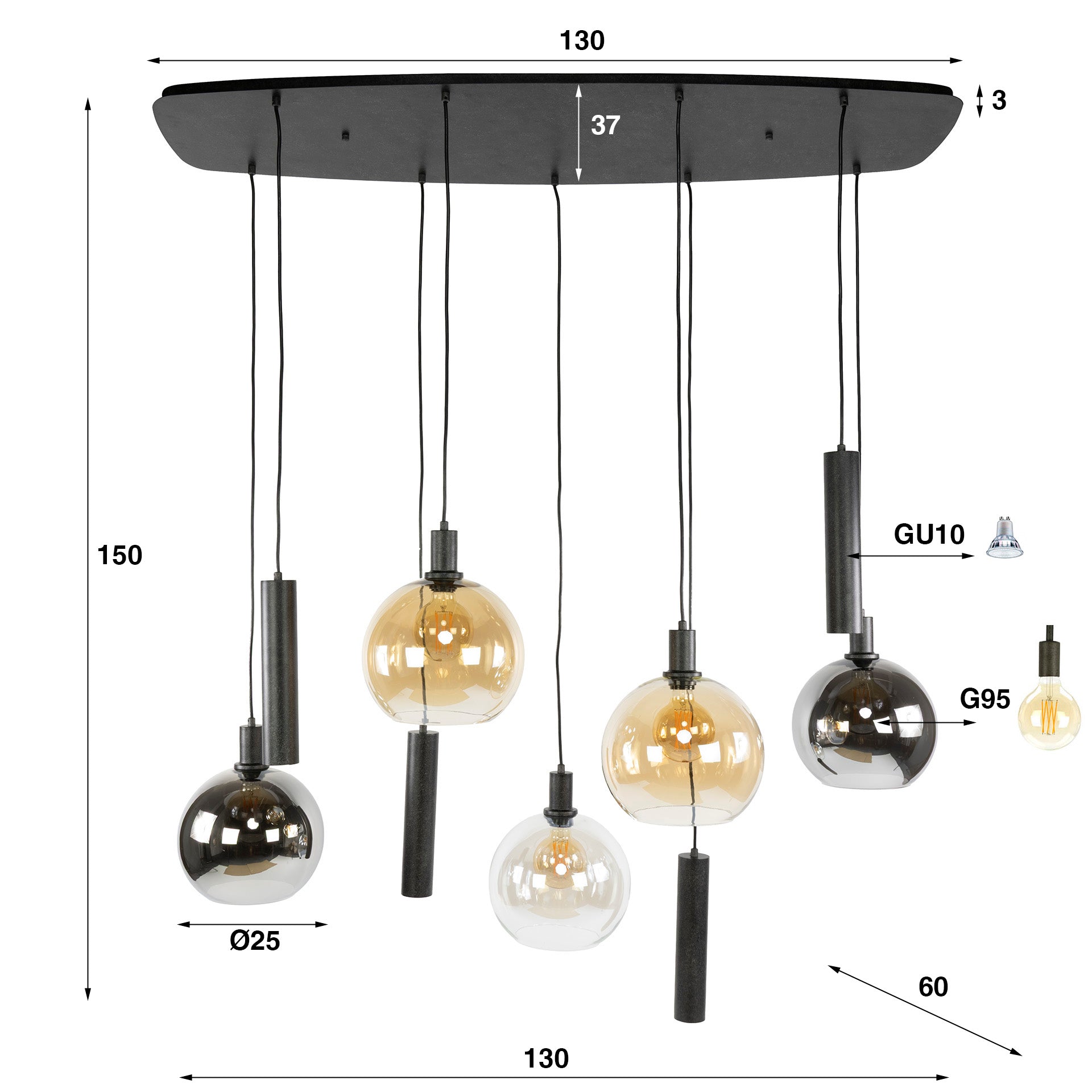 Hanglamp Sfera Tricolore 5+4L - Industrieelinhuis.nl