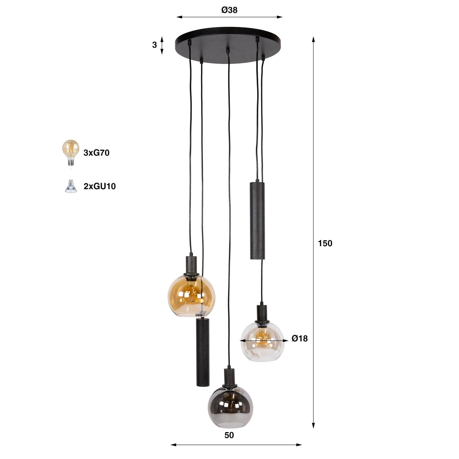 Hanglamp Sfera Tricolore getrapt 5L