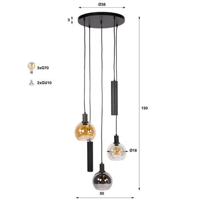 Hanglamp Sfera Tricolore getrapt 5L