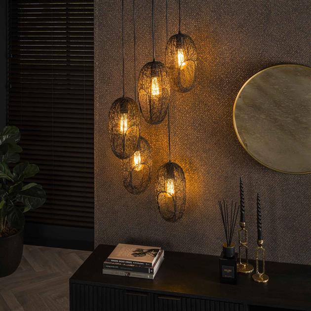 Hanglamp set van 5 Neste Zwart - Industrieelinhuis.nl