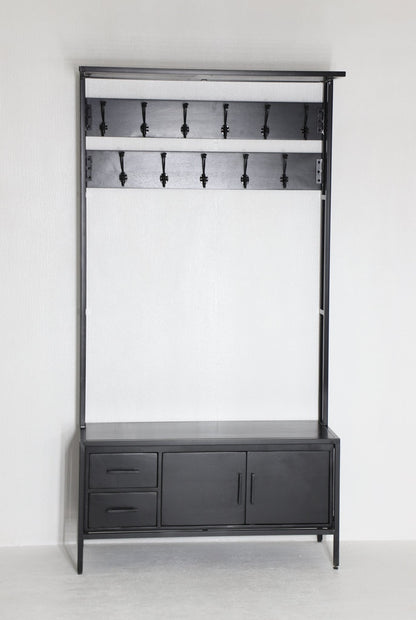 Britt Garderobe XL Zwart – Massief Mangohout &amp; Staal | 100 × 40 × 190 cm