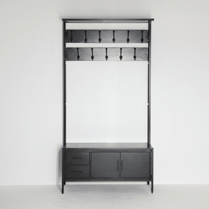 Britt Garderobe XL Zwart – Massief Mangohout &amp; Staal | 100 × 40 × 190 cm