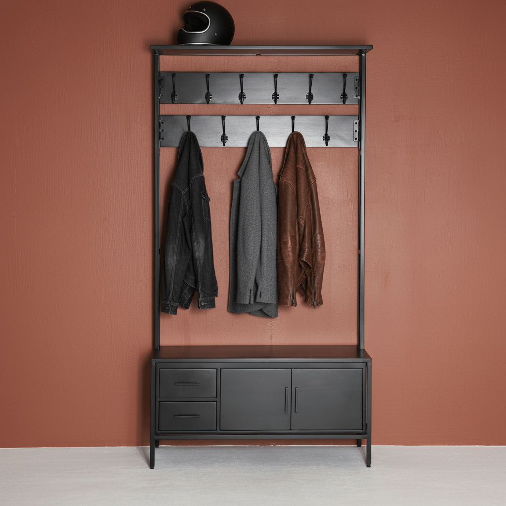 Britt Garderobe XL Zwart – Massief Mangohout &amp; Staal | 100 × 40 × 190 cm