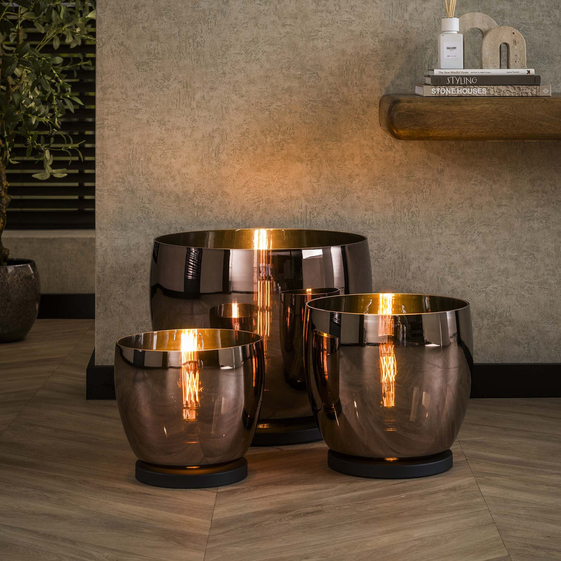 Vloerlamp XL Rise gekleurd glas Koper - Industrieelinhuis.nl