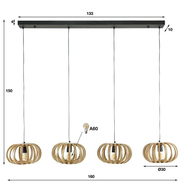 Hanglamp hout Steven mangohout 4 lichtpunten - Industrieelinhuis.nl