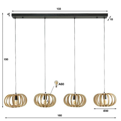 Hanglamp hout Steven mangohout 4 lichtpunten - Industrieelinhuis.nl