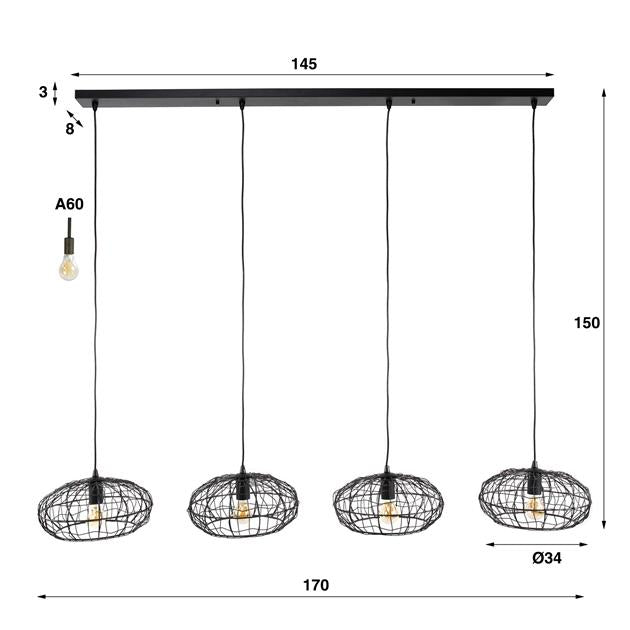 Hanglamp set van 4 Open Linea XL Ø28 cm - Industrieelinhuis.nl