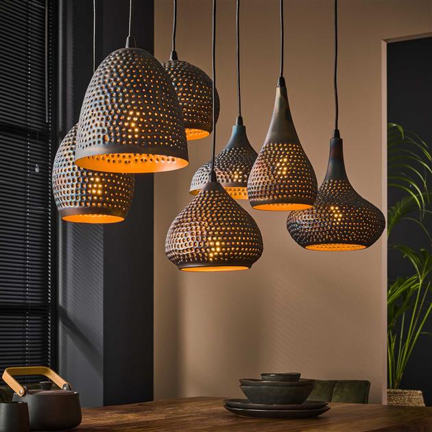 Hanglamp set van 7 Mira Bella Zwart Bruin - Industrieelinhuis.nl