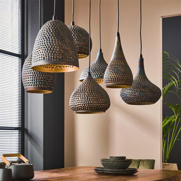 Hanglamp set van 7 Mira Bella Zwart Bruin - Industrieelinhuis.nl