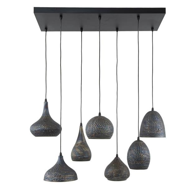 Hanglamp set van 7 Mira Bella Zwart Bruin - Industrieelinhuis.nl