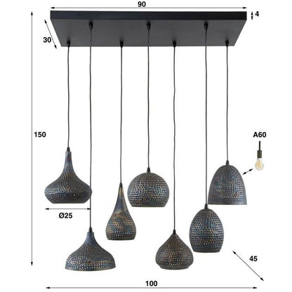 Hanglamp set van 7 Mira Bella Zwart Bruin - Industrieelinhuis.nl