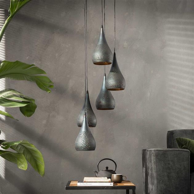 Hanglamp set van 5 Mira DropsTier Zwart Bruin Ø15 cm - Industrieelinhuis.nl