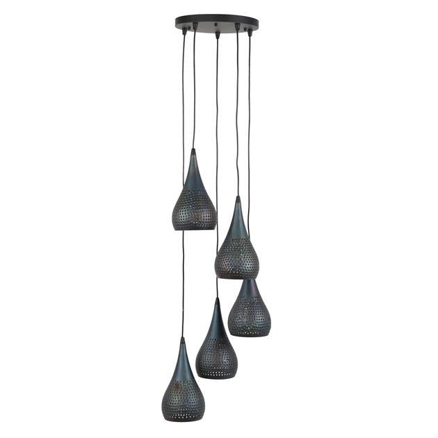 Hanglamp set van 5 Mira DropsTier Zwart Bruin Ø15 cm - Industrieelinhuis.nl