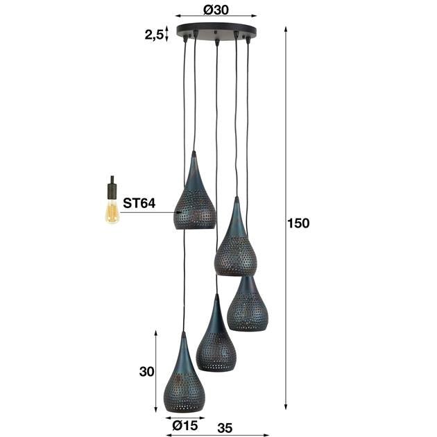 Hanglamp set van 5 Mira DropsTier Zwart Bruin Ø15 cm - Industrieelinhuis.nl