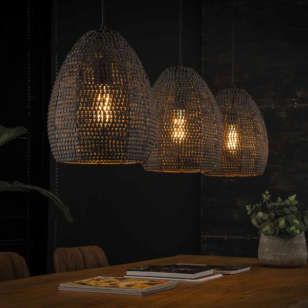 Hanglamp set van 3 OvalSpectle Zwart Bruin Ø26 cm - Industrieelinhuis.nl