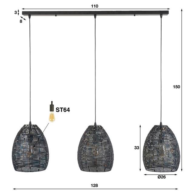 Hanglamp set van 3 OvalSpectle Zwart Bruin Ø26 cm - Industrieelinhuis.nl