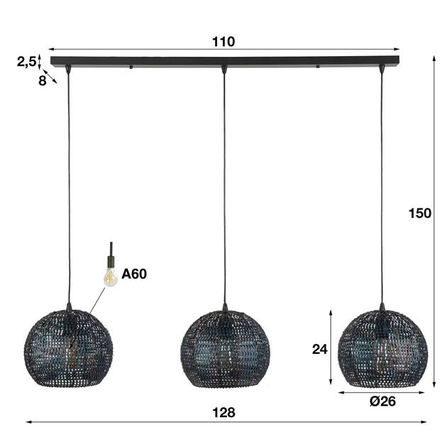 Hanglamp set van 3 Spectle Halfrond Zwart Bruin Ø26 cm - Industrieelinhuis.nl