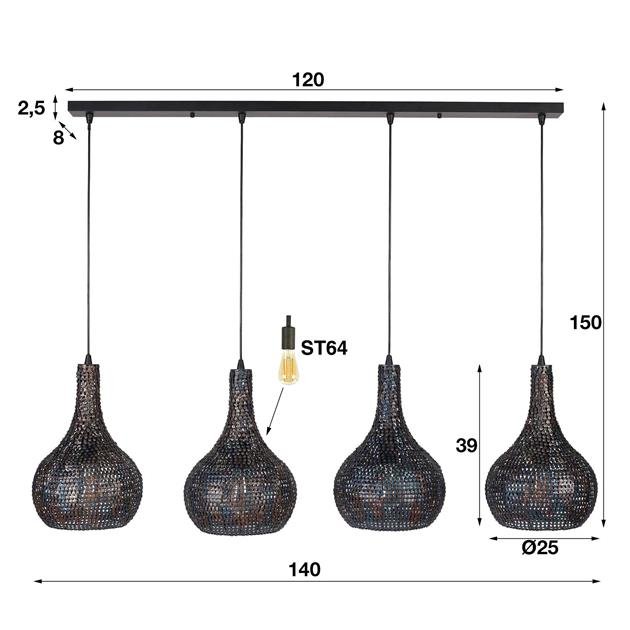 Hanglamp Kegel Soy Zwart Brui 4 lichtpunten - Industrieelinhuis.nl