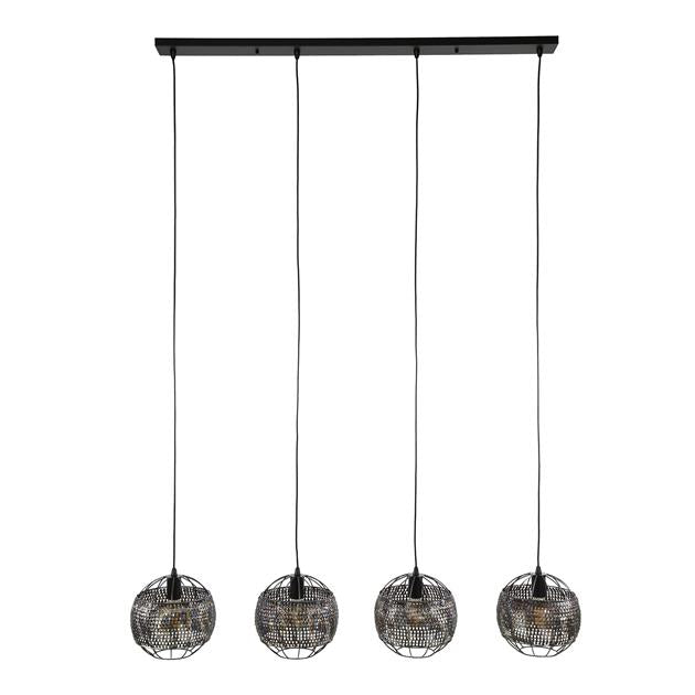 Hanglamp Lima Zwart Bruin 4 lichtpunten - Industrieelinhuis.nl