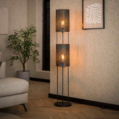 Vloerlamp Cilima Zwart Bruin 2 lichtpunten - Industrieelinhuis.nl