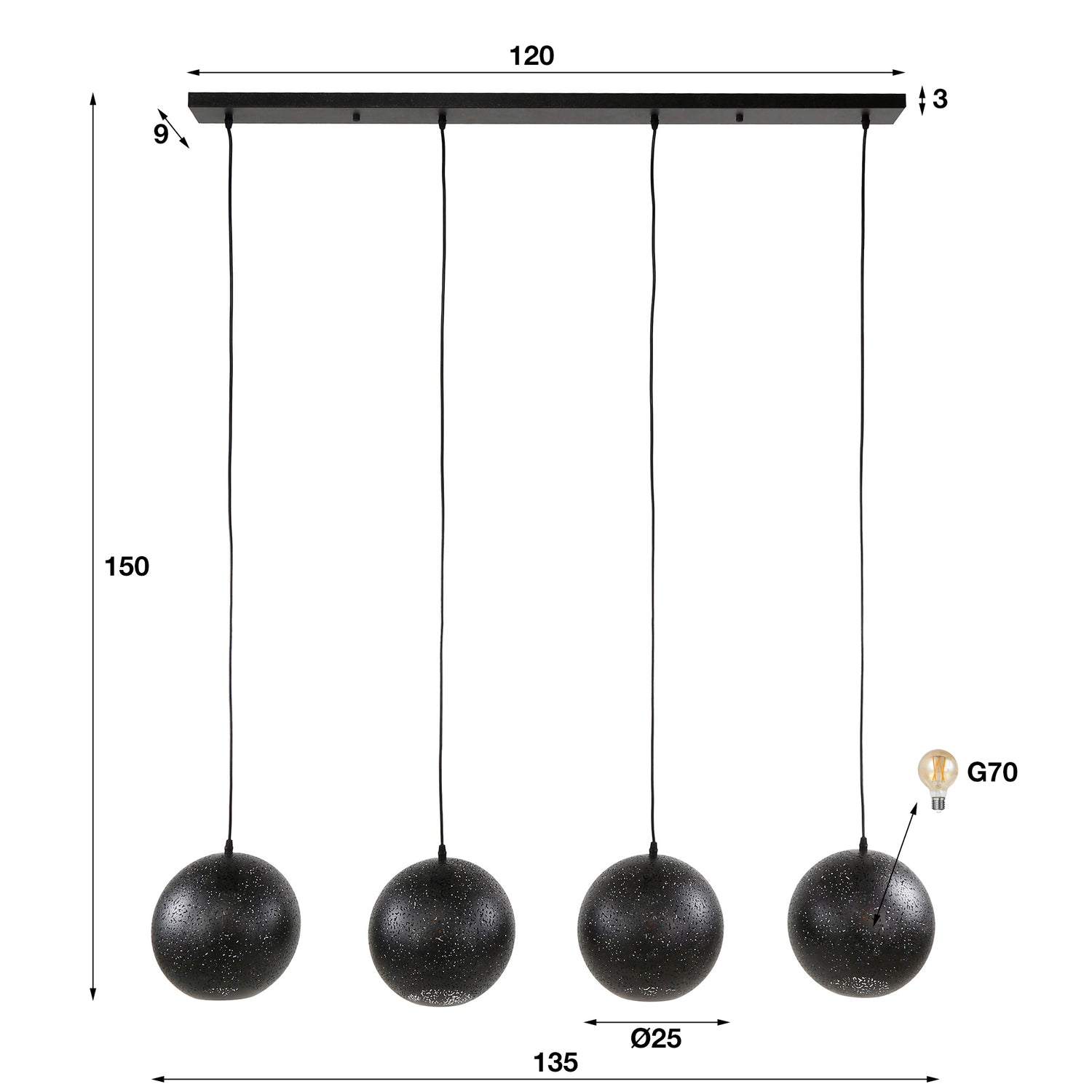 Hanglamp set van 4 Lichtpuntjes Zwart Ø25 cm 4 lichtpunten - Industrieelinhuis.nl