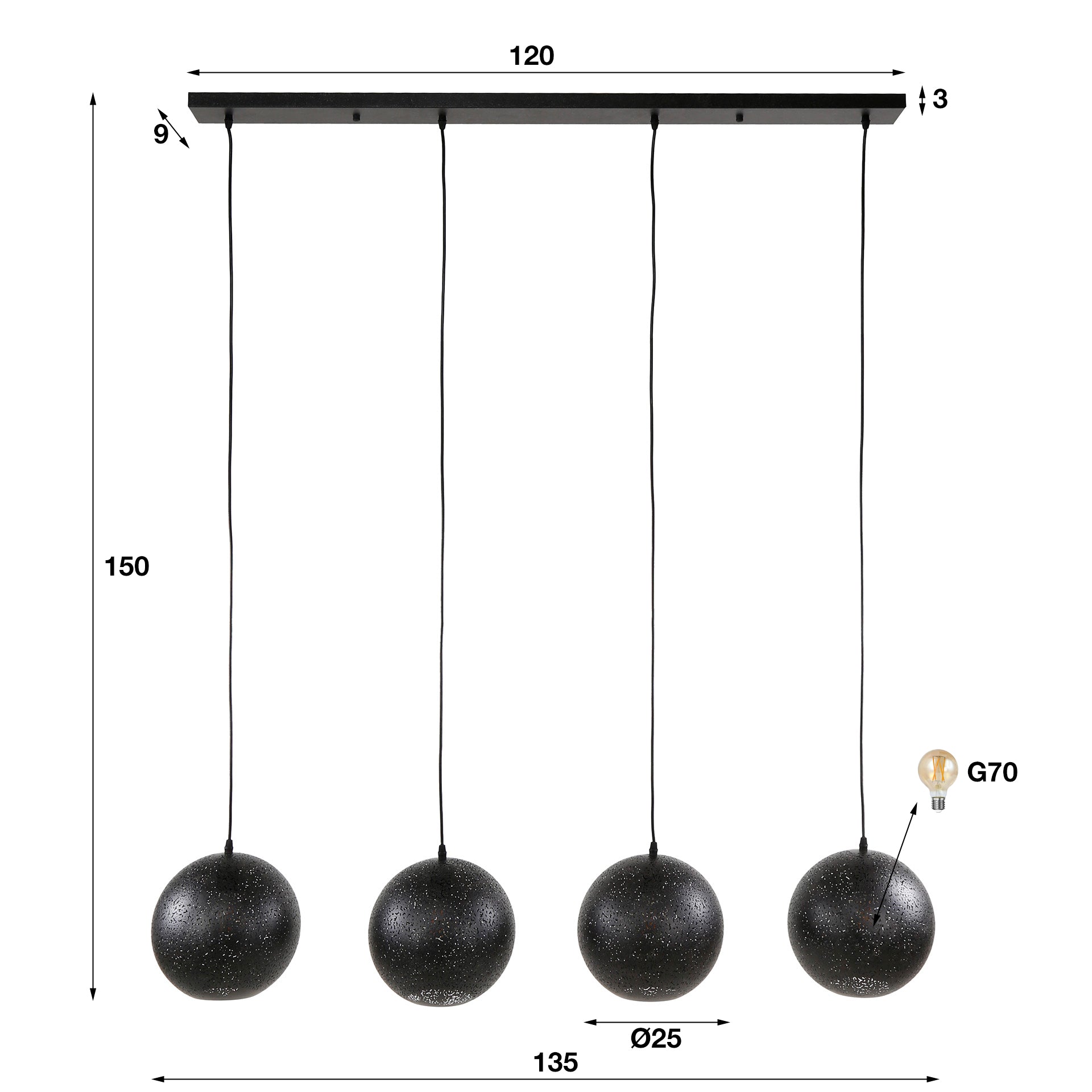 Hanglamp set van 4 Lichtpuntjes Zwart Ø25 cm 4 lichtpunten - Industrieelinhuis.nl