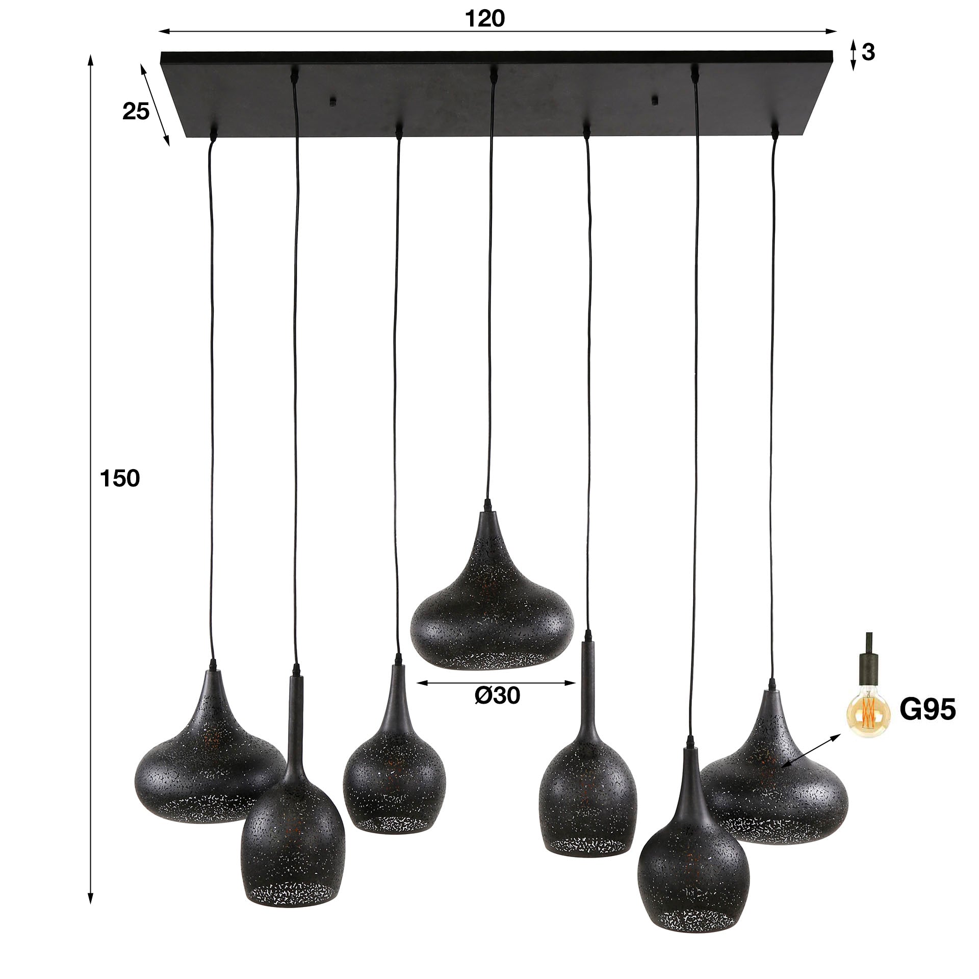 Hanglamp set van 7 Lichtpuntjes Zwart 7 lichtpunten - Industrieelinhuis.nl