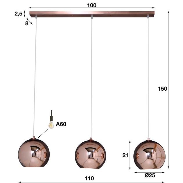 Hanglamp Aura CopperGlobe Koper 3 lichtpunten - Industrieelinhuis.nl