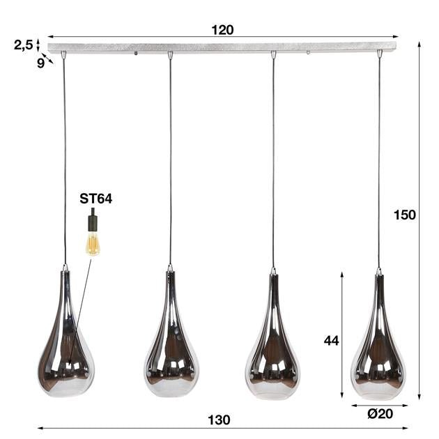 Hanglamp Zilverdrops Chroom / Zilver 4 lichtpunten - Industrieelinhuis.nl