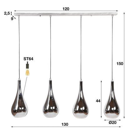 Hanglamp Zilverdrops Chroom / Zilver 4 lichtpunten - Industrieelinhuis.nl