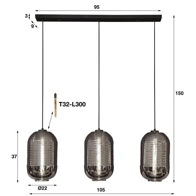 Hanglamp Cilinder Chroom 3 lichtpunten - Industrieelinhuis.nl