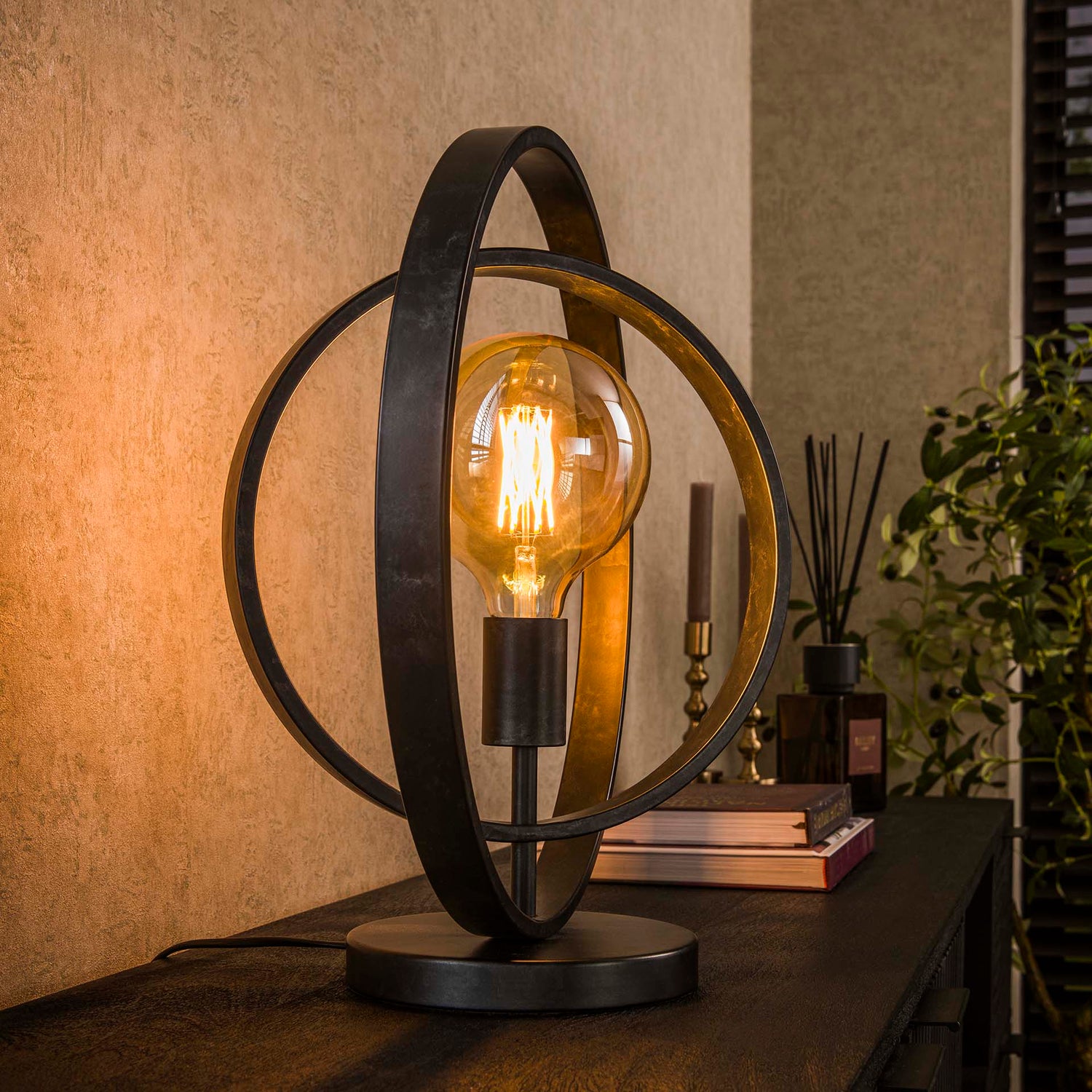 Tafellamp industrieel Twincircles Zwart 1 lichtpunt - Industrieelinhuis.nl