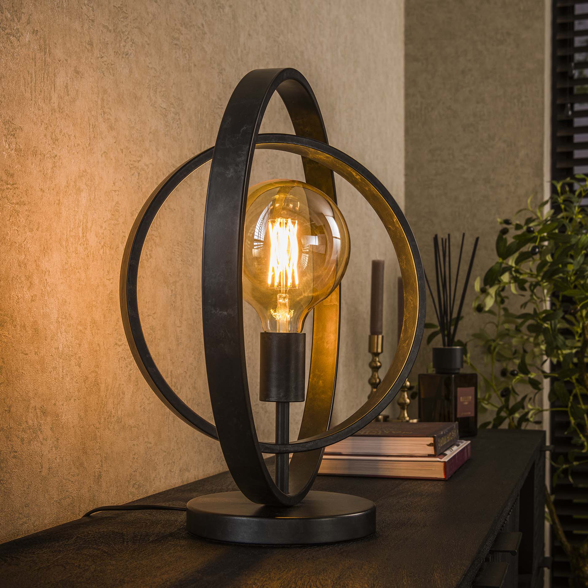 Tafellamp industrieel Twincircles Zwart 1 lichtpunt - Industrieelinhuis.nl