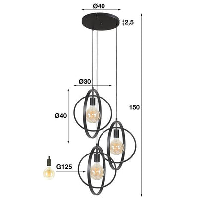 Hanglamp industrieel TwinCircles Tier Zwart 3 lichtpunten - Industrieelinhuis.nl