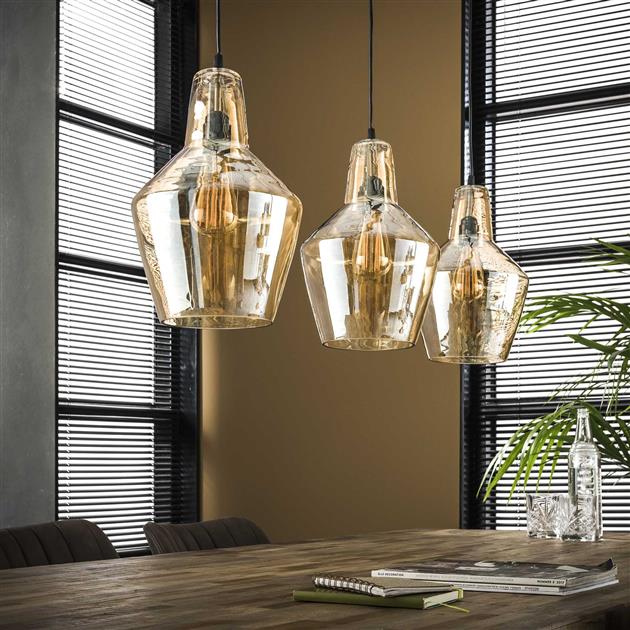 Hanglamp Kegel Amber Oud Zilver 3 lichtpunten - Industrieelinhuis.nl