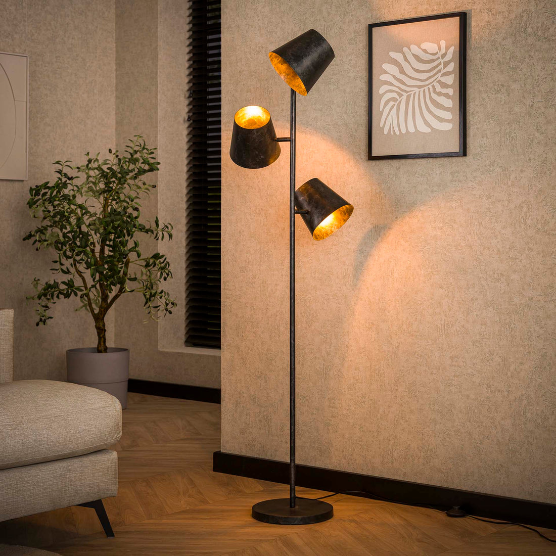 Vloerlamp Kinetica Houtskool Ø18 cm 3 lichtpunten - Industrieelinhuis.nl