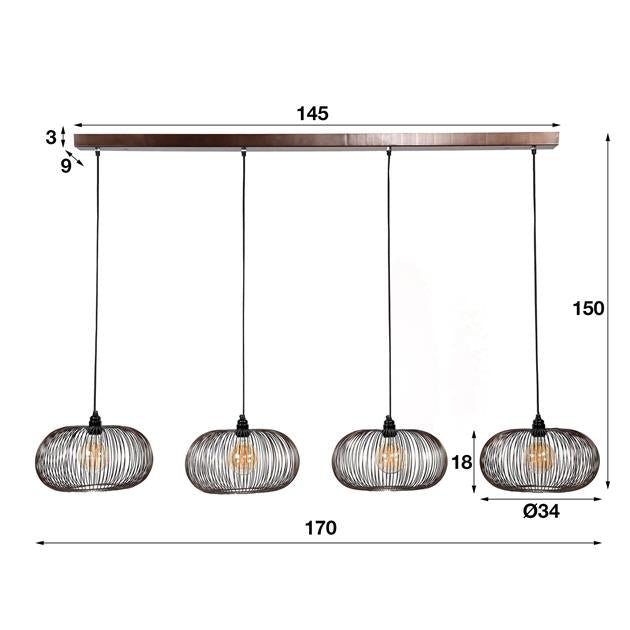 Hanglamp 4 lichtpunten Lumia Copper Zwart Nikkel Ø35 cm - Industrieelinhuis.nl