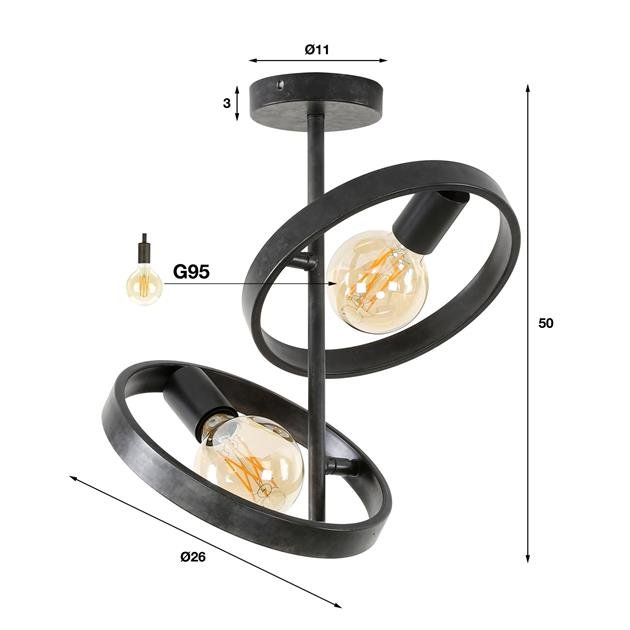 Plafondlamp  Circular Essence Houtskool 2 lichtpunten - Industrieelinhuis.nl