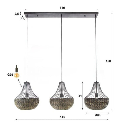 Hanglamp Set van 3 Kegel Rustic Ray Zwart - Industrieelinhuis.nl