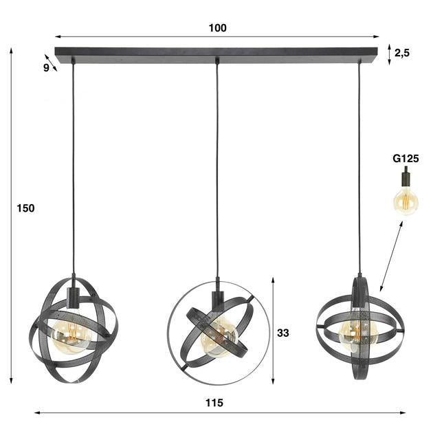 Hanglamp rond Galactic Circles Zwart - Industrieelinhuis.nl