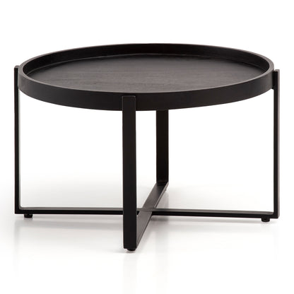 salontafel massief hout zwart 60x60x35cm woonkamertafel rond