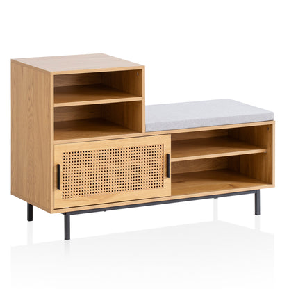 Schoenenbank met opbergruimte | 120 x 40 x 75,5 cm | Eikenlook melamine - Industrieelinhuis.nl